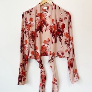 Aritzia Talula Red Paint Floral Blouse